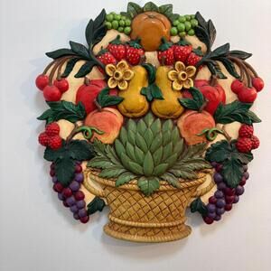 Vintage Hand Painted Ceramic Fruit & Veggie Basket 1972 Mold Cottagecore Country
